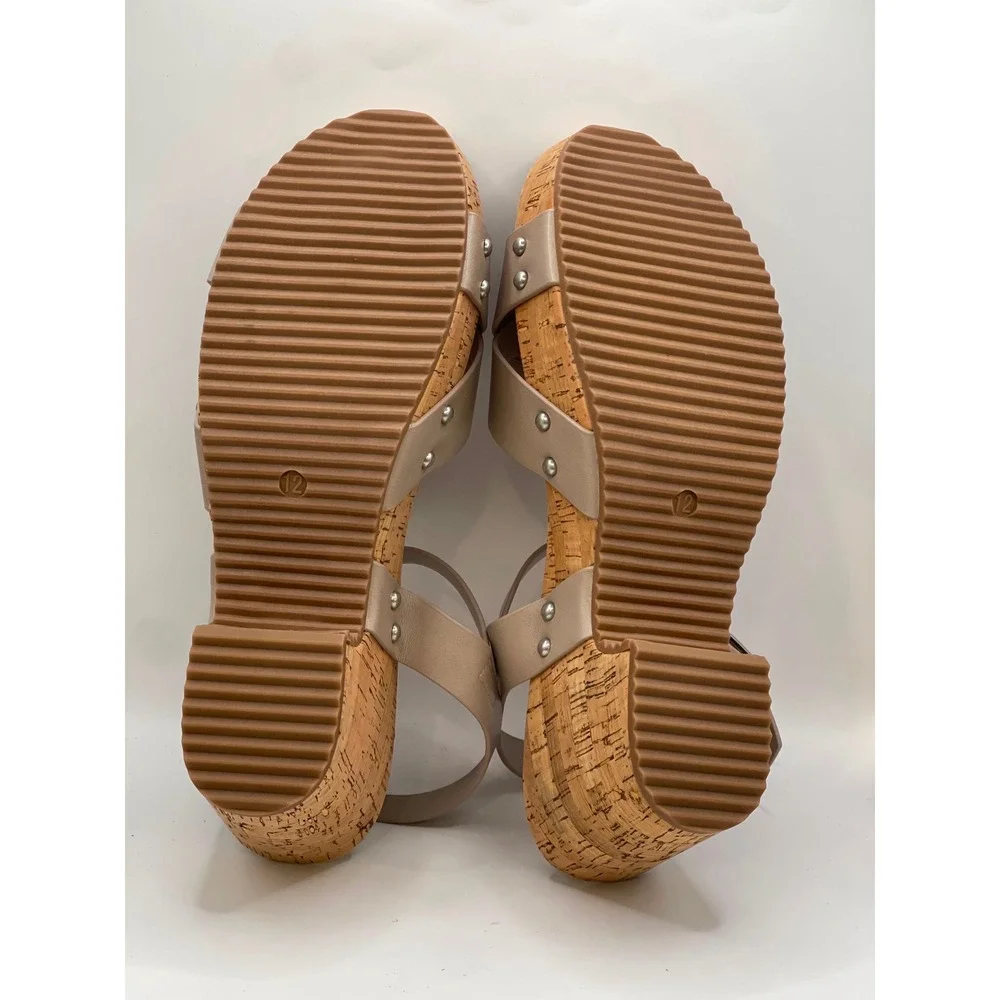 Journee Collection Valentina Taupe Cork Platform Wedge Sandals Womens 12M New